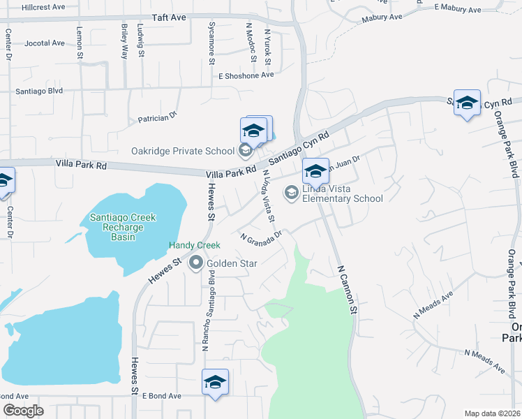 map of restaurants, bars, coffee shops, grocery stores, and more near 5129 East Elsinore Avenue in Orange