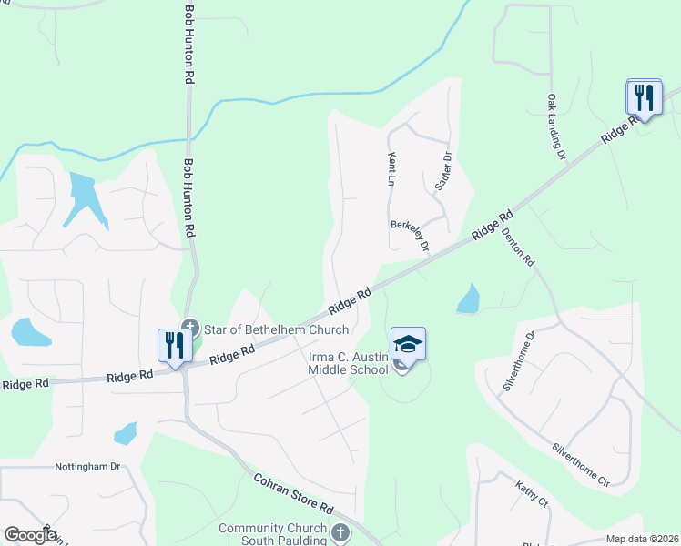 map of restaurants, bars, coffee shops, grocery stores, and more near 76 Garretts Drive in Douglasville