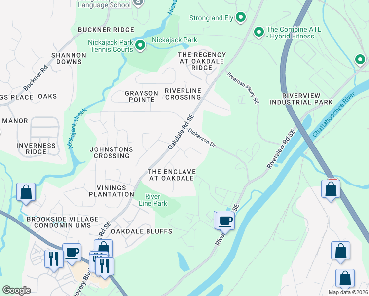 map of restaurants, bars, coffee shops, grocery stores, and more near 5937 Enclave Drive in Mableton
