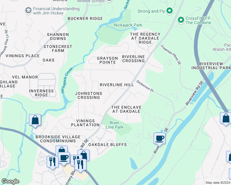 map of restaurants, bars, coffee shops, grocery stores, and more near 5917 Sharp Drive Southeast in Mableton