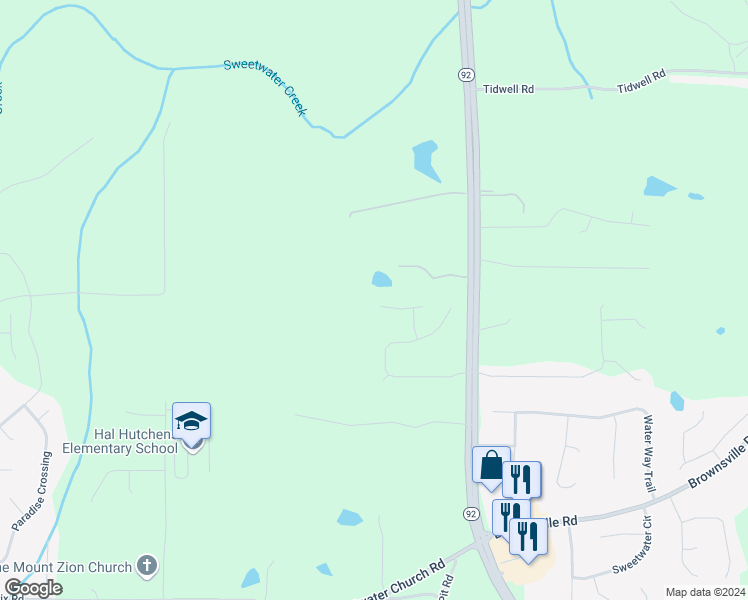 map of restaurants, bars, coffee shops, grocery stores, and more near 11 Enclave Court in Powder Springs
