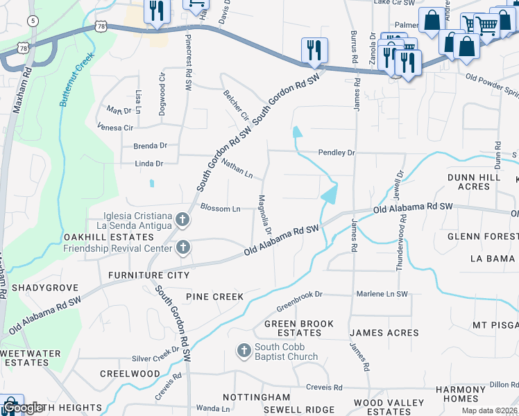 map of restaurants, bars, coffee shops, grocery stores, and more near in Austell
