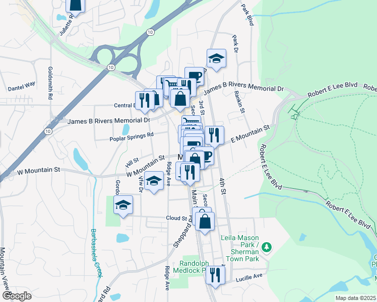 map of restaurants, bars, coffee shops, grocery stores, and more near 970 Main Street in Stone Mountain
