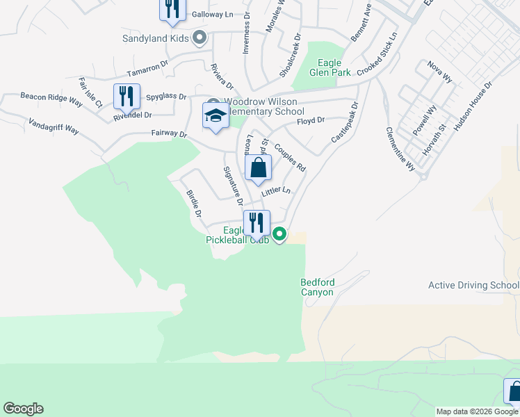 map of restaurants, bars, coffee shops, grocery stores, and more near 4530 Garden City Lane in Corona