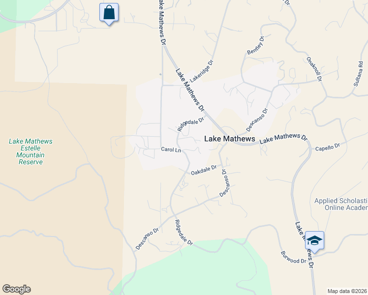 map of restaurants, bars, coffee shops, grocery stores, and more near 21260 Ridgedale Drive in Perris