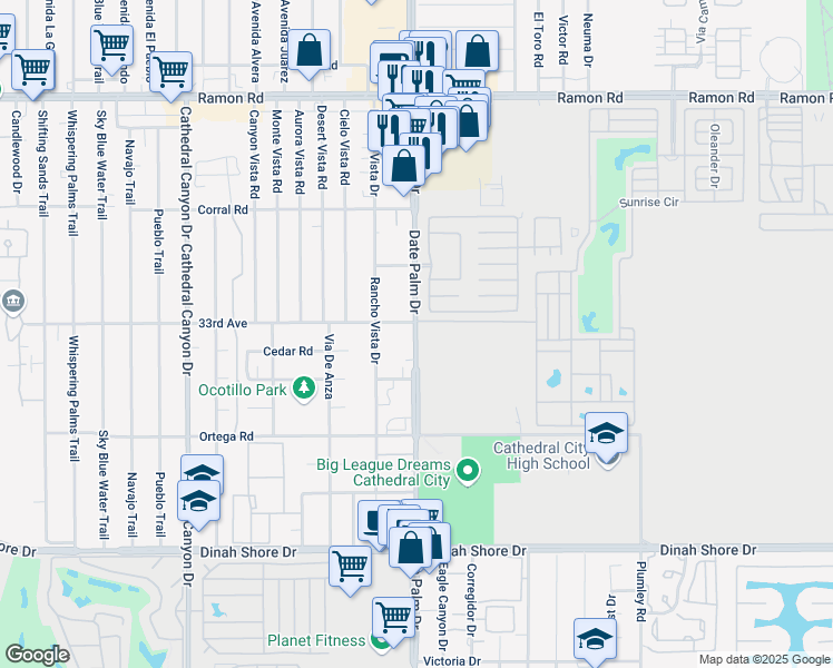 map of restaurants, bars, coffee shops, grocery stores, and more near in Cathedral City