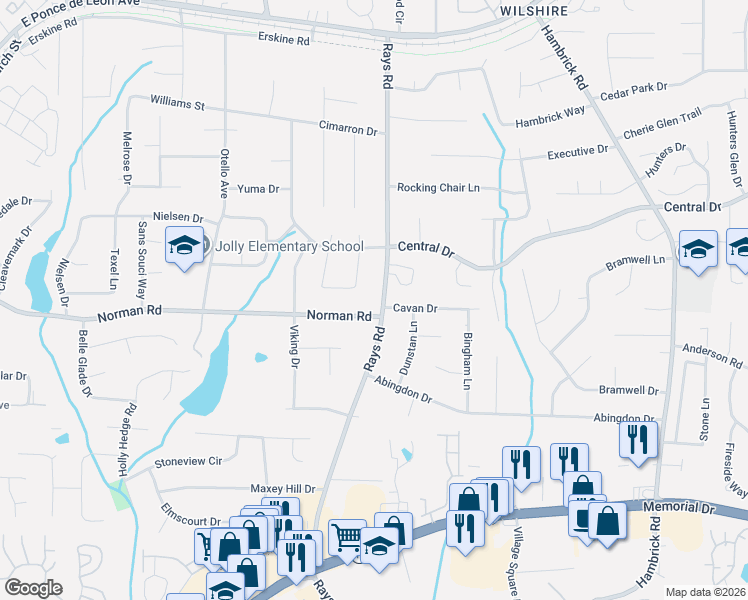 map of restaurants, bars, coffee shops, grocery stores, and more near 1015 Rays Road in Stone Mountain