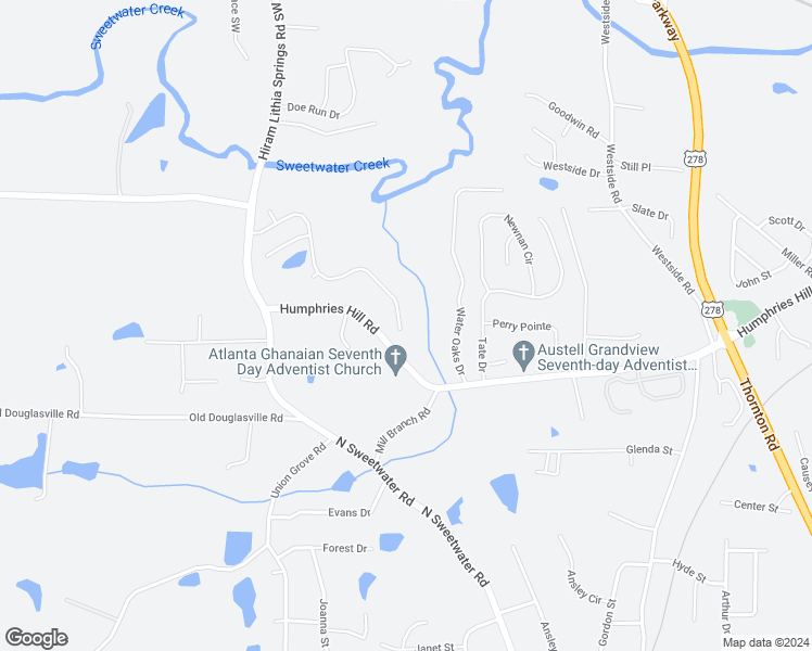 map of restaurants, bars, coffee shops, grocery stores, and more near 3315 Brookfield Drive Southwest in Austell