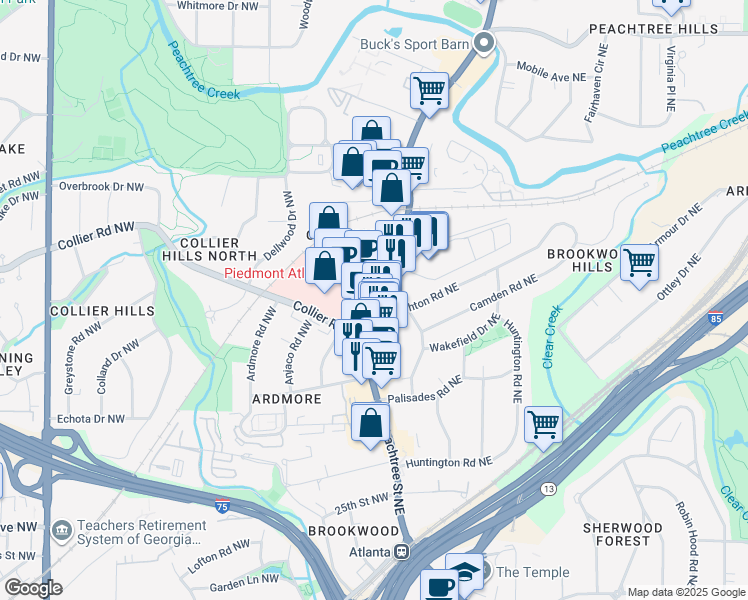 map of restaurants, bars, coffee shops, grocery stores, and more near 1968 U.S. 19 in Atlanta