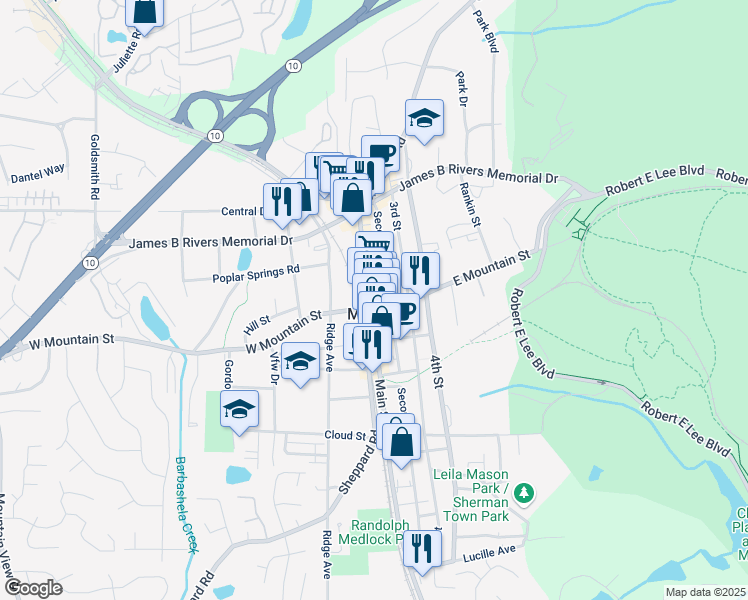 map of restaurants, bars, coffee shops, grocery stores, and more near 977 Main Street in Stone Mountain