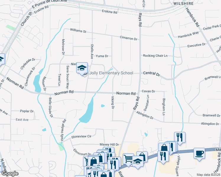 map of restaurants, bars, coffee shops, grocery stores, and more near 1018 Viking Drive in Stone Mountain