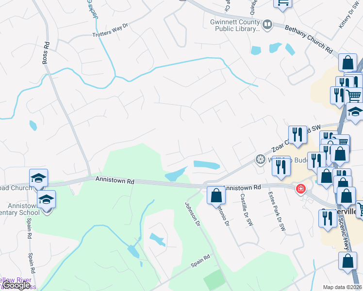 map of restaurants, bars, coffee shops, grocery stores, and more near 3240 Moon Beam Court in Snellville