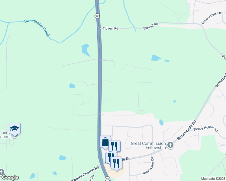 map of restaurants, bars, coffee shops, grocery stores, and more near 109 Kilgore Path in Powder Springs