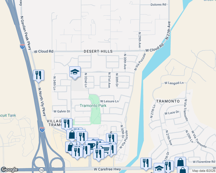 map of restaurants, bars, coffee shops, grocery stores, and more near 3108 West Sentinel Rock Road in Phoenix