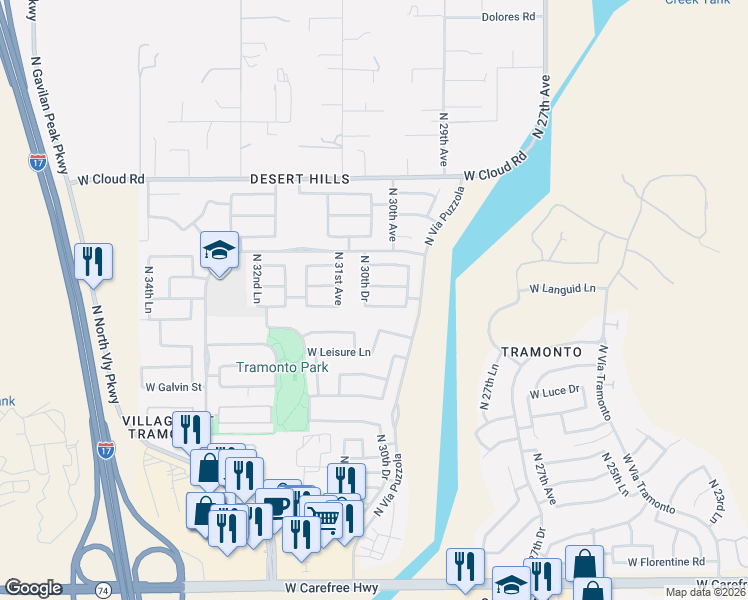 map of restaurants, bars, coffee shops, grocery stores, and more near 3022 West Sentinel Rock Road in Phoenix
