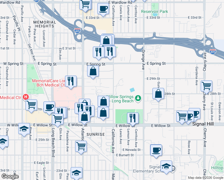 map of restaurants, bars, coffee shops, grocery stores, and more near in Long Beach