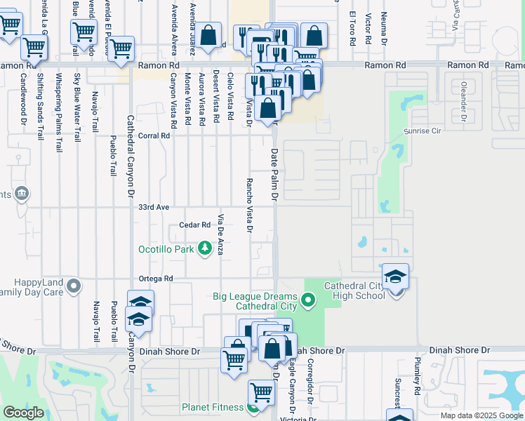 map of restaurants, bars, coffee shops, grocery stores, and more near in Cathedral City