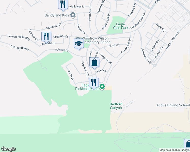 map of restaurants, bars, coffee shops, grocery stores, and more near 4535 Garden City Lane in Corona