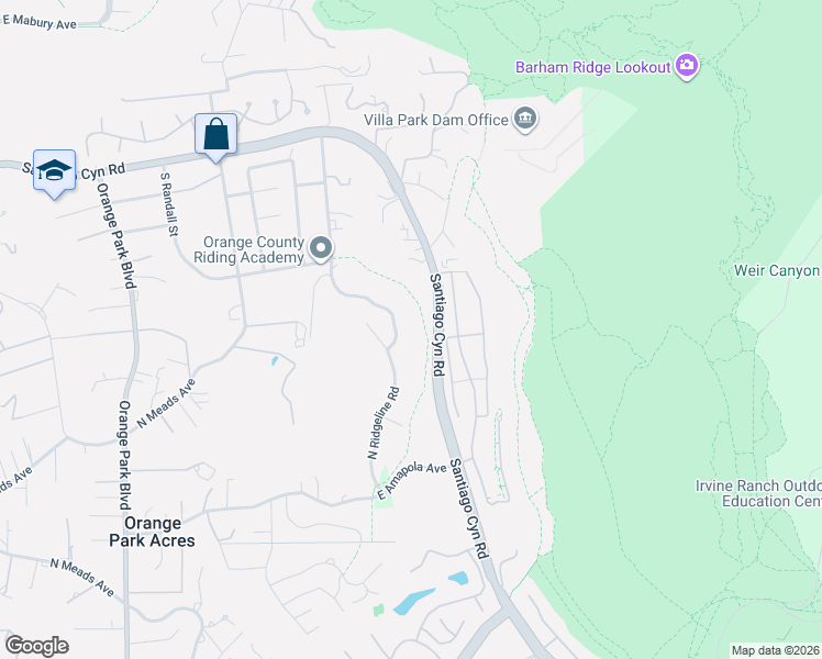 map of restaurants, bars, coffee shops, grocery stores, and more near 1179 North Kennymead Street in Orange