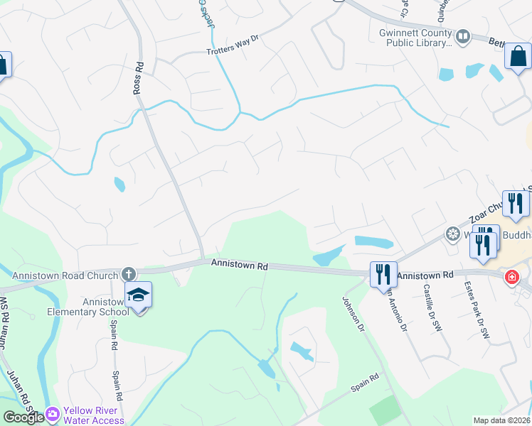 map of restaurants, bars, coffee shops, grocery stores, and more near 4291 Vineyard Trail Southwest in Snellville