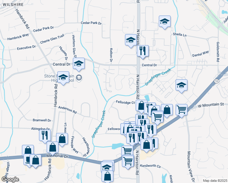 map of restaurants, bars, coffee shops, grocery stores, and more near 1001 Park Gate Place in Stone Mountain