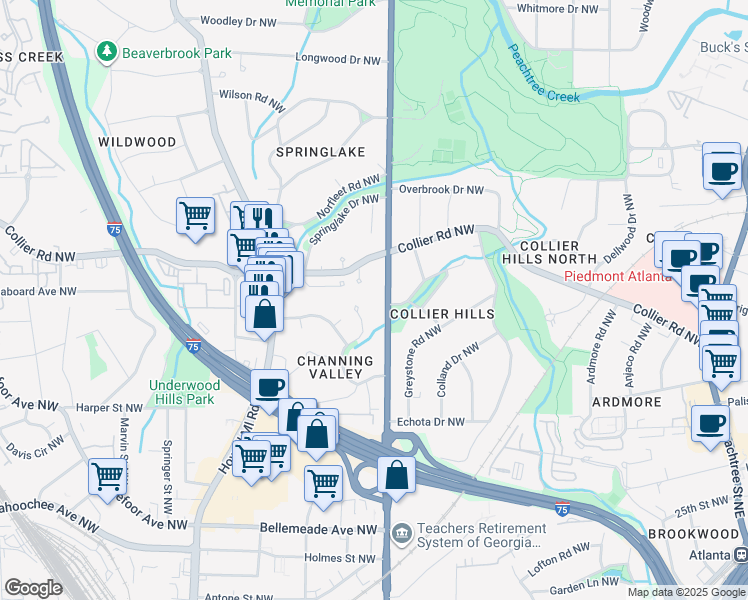 map of restaurants, bars, coffee shops, grocery stores, and more near 1948 U.S. 41 in Atlanta