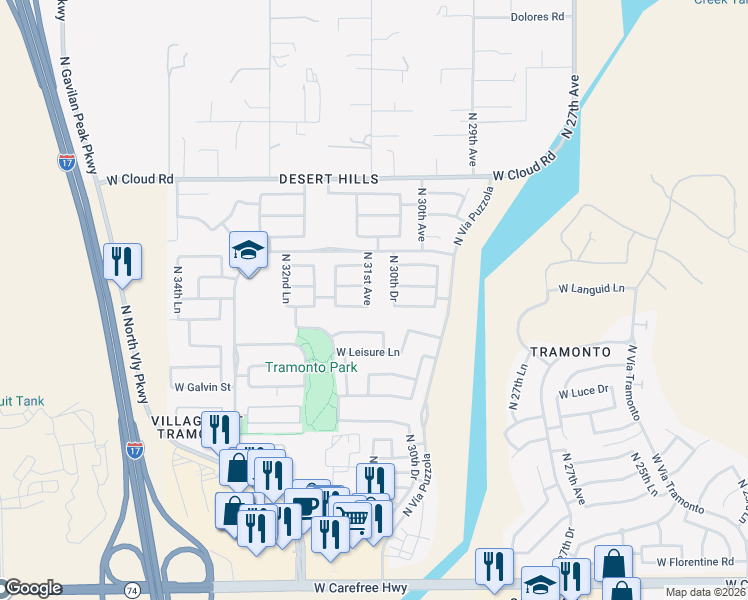 map of restaurants, bars, coffee shops, grocery stores, and more near 35707 North 31st Avenue in Phoenix