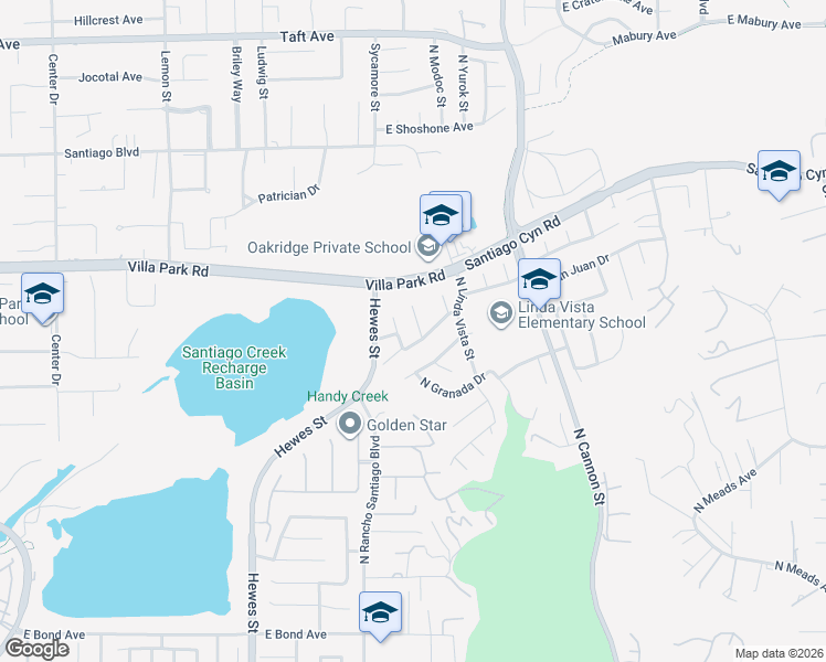map of restaurants, bars, coffee shops, grocery stores, and more near 1216 North Richard Street in Orange