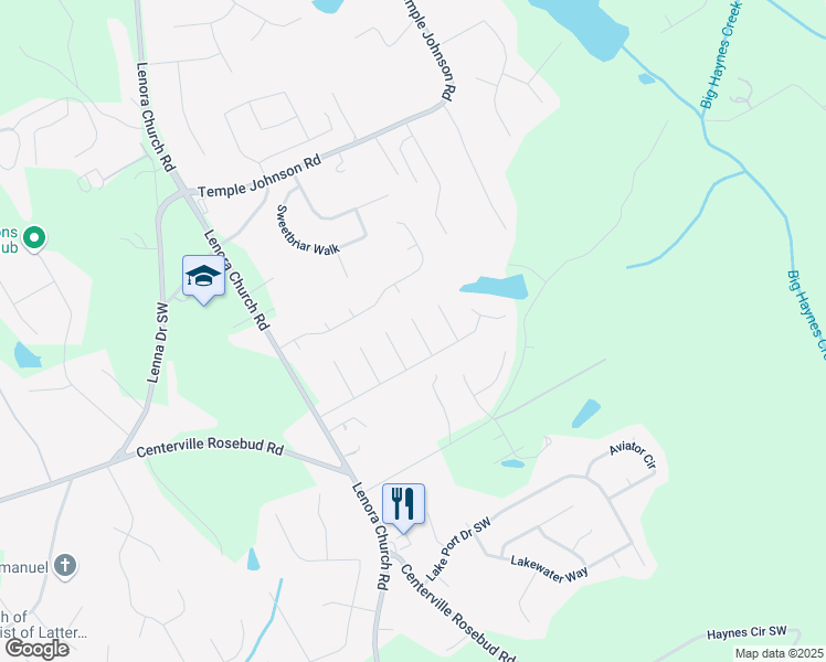 map of restaurants, bars, coffee shops, grocery stores, and more near 4253 Leslie Lee Circle Southwest in Snellville