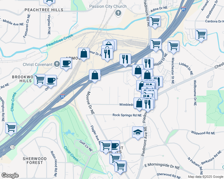 map of restaurants, bars, coffee shops, grocery stores, and more near 1971 Kilburn Drive Northeast in Atlanta