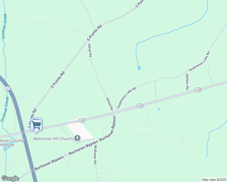 map of restaurants, bars, coffee shops, grocery stores, and more near 35 Allred Road in Buchanan