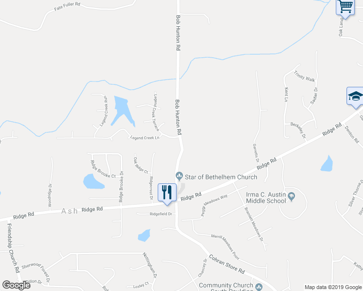 map of restaurants, bars, coffee shops, grocery stores, and more near 3970 Bob Hunton Road in Douglasville