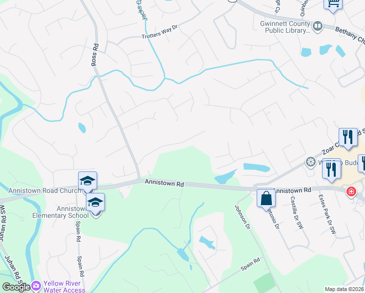 map of restaurants, bars, coffee shops, grocery stores, and more near 4291 Vineyard Trail Southwest in Snellville