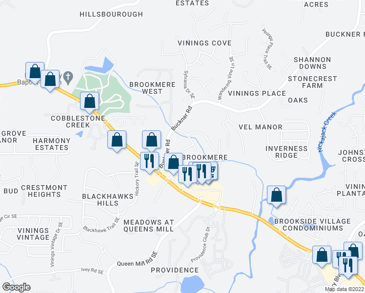 map of restaurants, bars, coffee shops, grocery stores, and more near 5914 Brookmere Court Southeast in Mableton