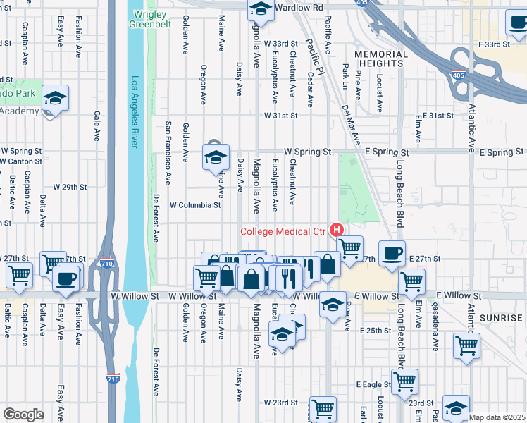 map of restaurants, bars, coffee shops, grocery stores, and more near 2824 Eucalyptus Avenue in Long Beach
