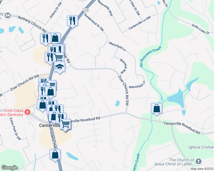 map of restaurants, bars, coffee shops, grocery stores, and more near 3675 Warwick Way in Snellville