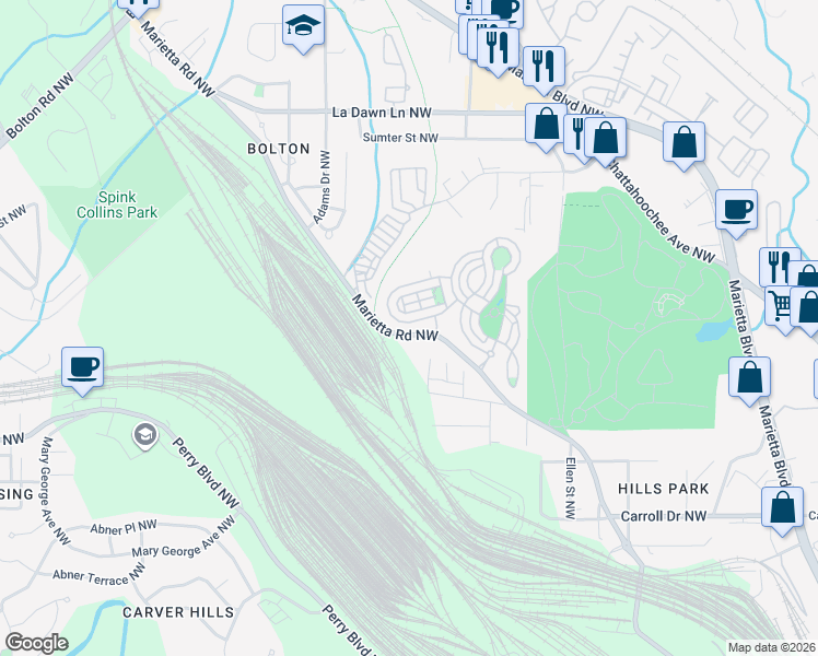 map of restaurants, bars, coffee shops, grocery stores, and more near 1341 Dupont Commons Circle Northwest in Atlanta
