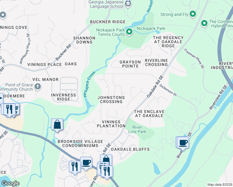map of restaurants, bars, coffee shops, grocery stores, and more near 6041 Colt Ridge Trail Southeast in Mableton