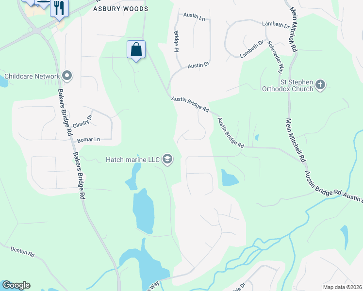 map of restaurants, bars, coffee shops, grocery stores, and more near 51 Bridgemill Run in Douglasville