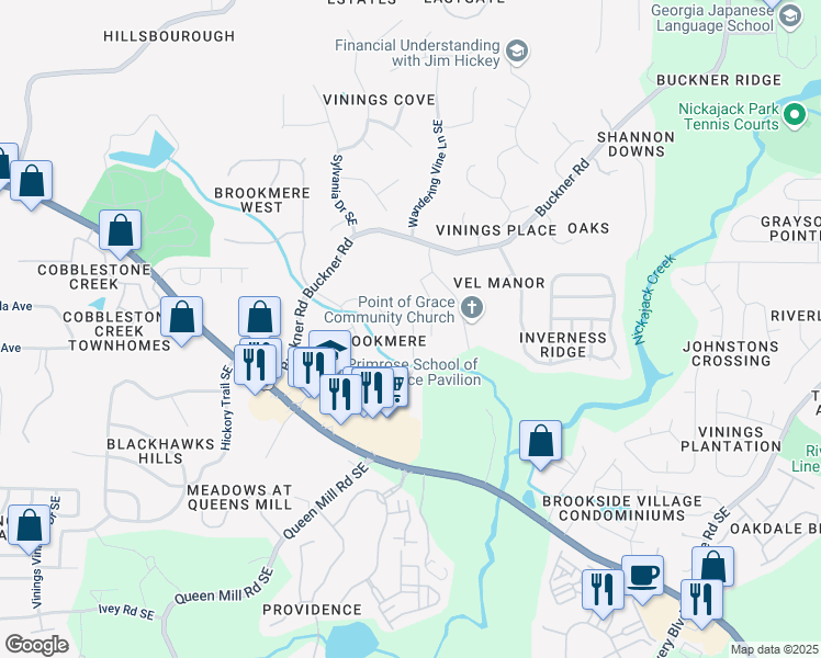 map of restaurants, bars, coffee shops, grocery stores, and more near 6118 Brookmere Place Southeast in Mableton