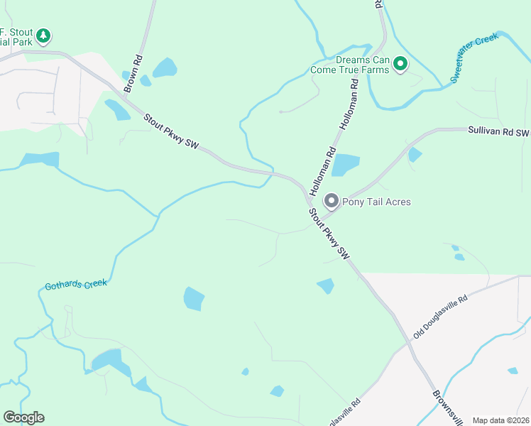 map of restaurants, bars, coffee shops, grocery stores, and more near 5030 Sullivan Road Southwest in Powder Springs