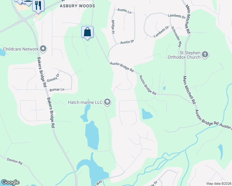 map of restaurants, bars, coffee shops, grocery stores, and more near 51 Bridgemill Run in Douglasville