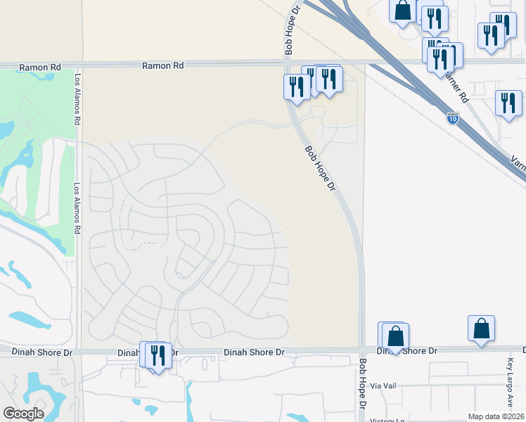 map of restaurants, bars, coffee shops, grocery stores, and more near 2491 Bob Hope Drive in Rancho Mirage