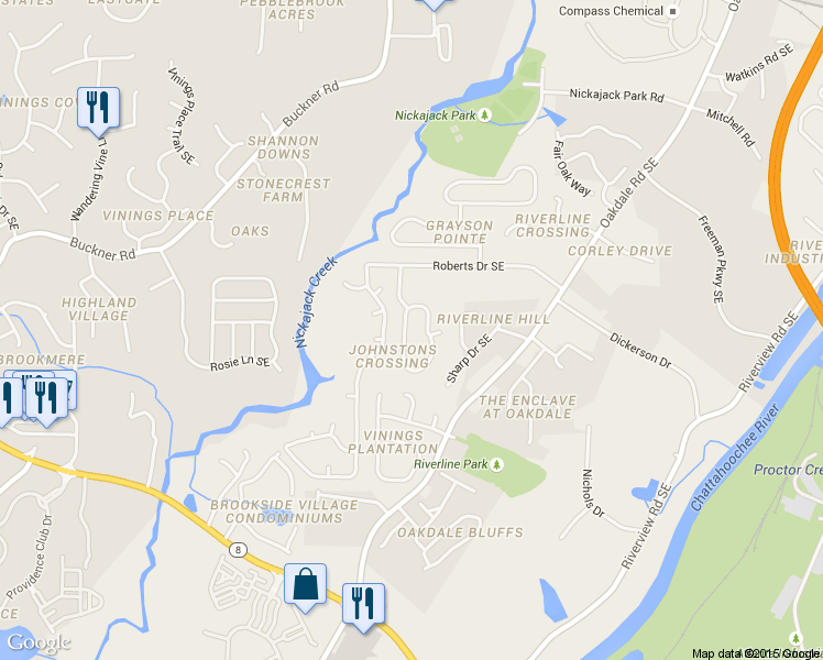 map of restaurants, bars, coffee shops, grocery stores, and more near 6043 Colt Ridge Trail Southeast in Mableton