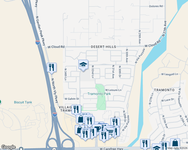 map of restaurants, bars, coffee shops, grocery stores, and more near 3218 West Sentinel Rock Lane in Phoenix