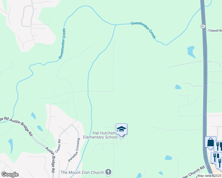 map of restaurants, bars, coffee shops, grocery stores, and more near 303 Fireside Trail in Douglasville