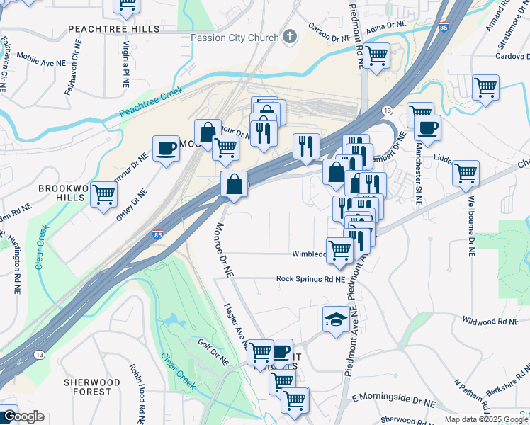 map of restaurants, bars, coffee shops, grocery stores, and more near 1984 Kilburn Drive Northeast in Atlanta