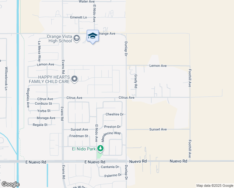 map of restaurants, bars, coffee shops, grocery stores, and more near 1479 Giosetta Street in Perris