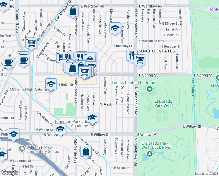 map of restaurants, bars, coffee shops, grocery stores, and more near 2907 Monogram Avenue in Long Beach