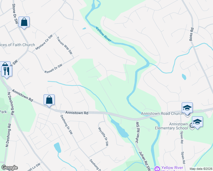 map of restaurants, bars, coffee shops, grocery stores, and more near 2771 Gardenwood Court Southwest in Lilburn
